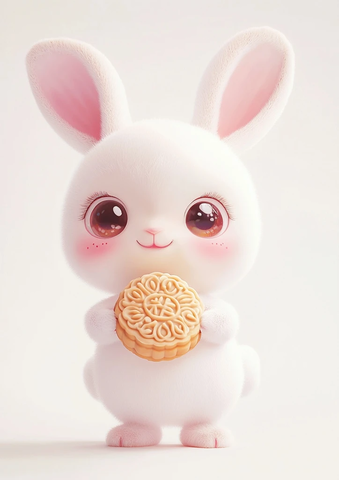 白兔持月饼卡通插画