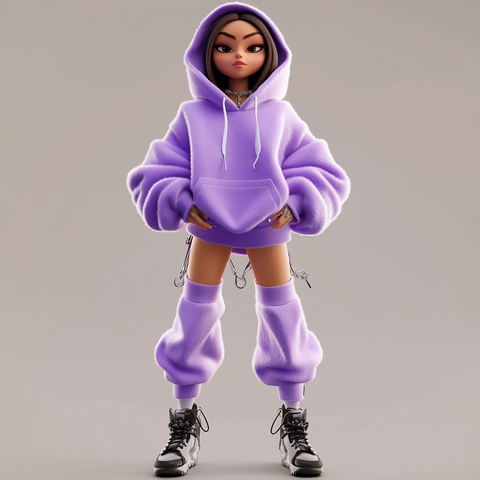 紫色毛绒帽衫女孩鞋