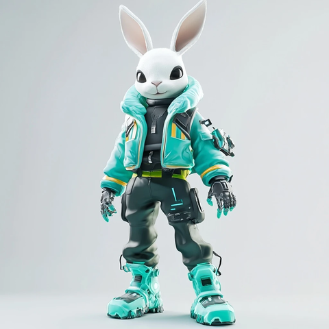 机器人兔角色飞行靴科幻风