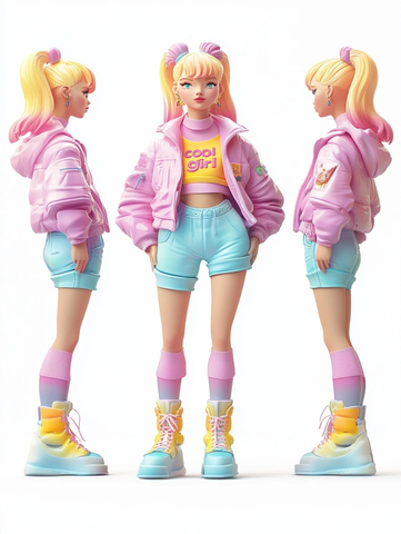 粘土风格少女全身渲染