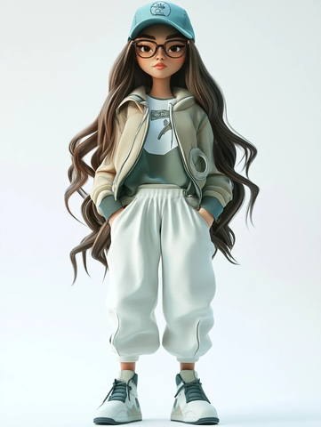 长发女孩戴棒球帽潮流装扮