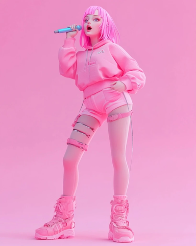 粉发蓝眼女歌手盲盒玩具