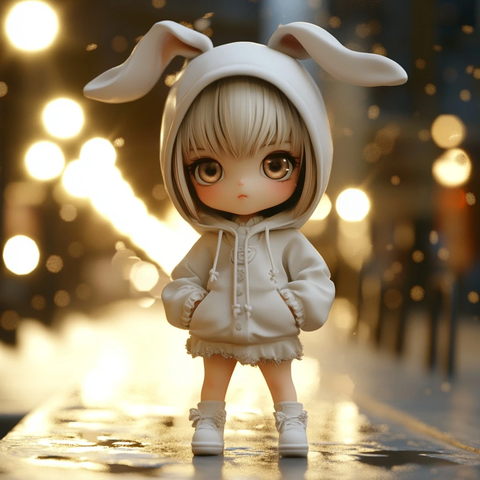 女孩兔子耳朵帽子全身照