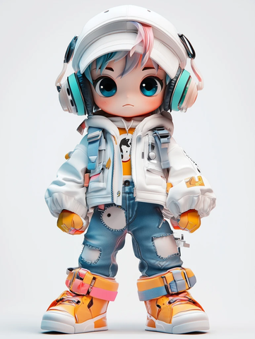 白夹克牛仔裤设计帽男孩