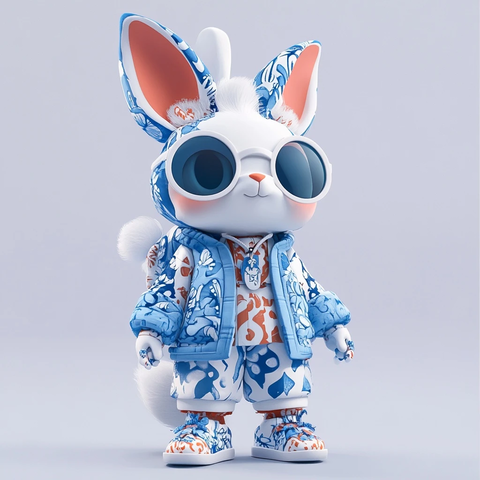 兔子人偶蓝色陶瓷服饰