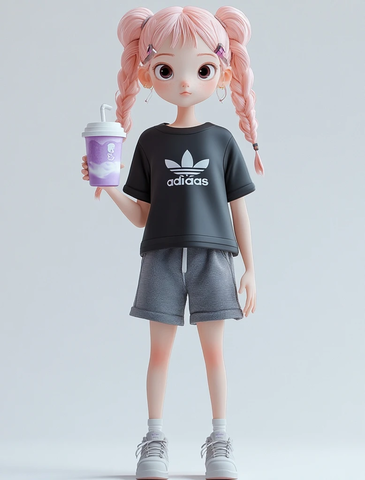 女孩手持奶茶穿着运动装