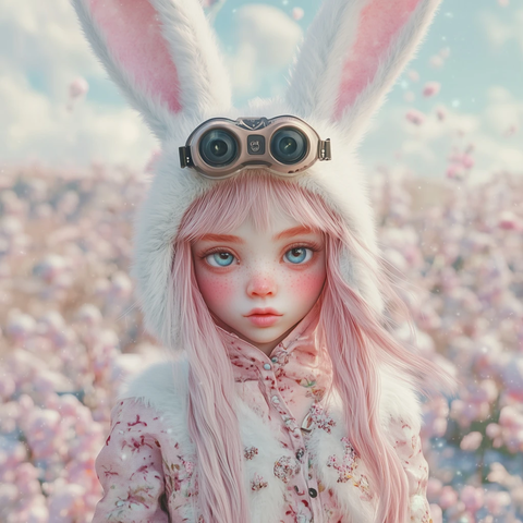 粉发兔耳少女花园戴护目镜