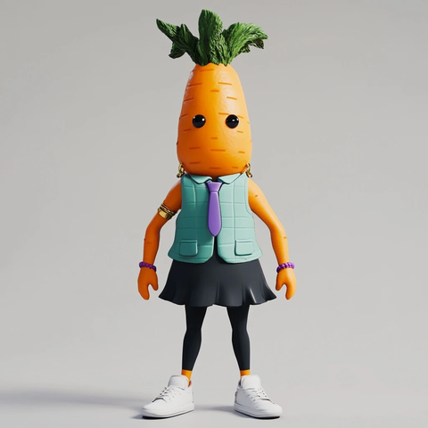 胡萝卜角色穿蓝色裙子绿色背心