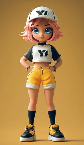 粉色短发女孩全身卡通设计