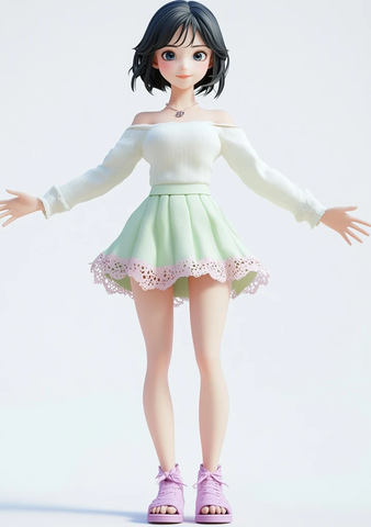 绿色短裙女孩伸展双臂