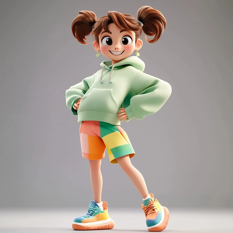 女孩穿宽松卫衣动态姿势