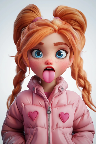 红发女孩吐舌爱心装扮