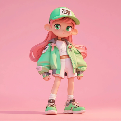 盲盒女孩全身卡通渲染