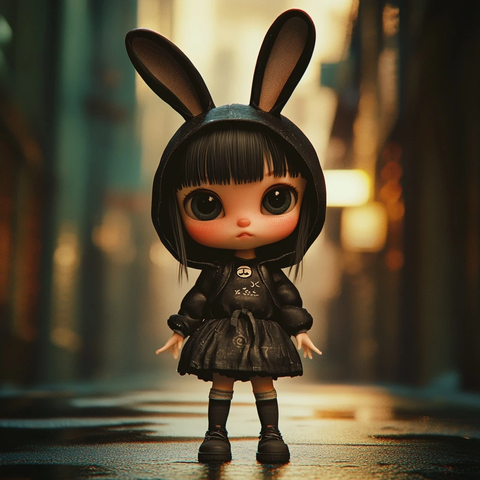 小女孩兔耳帽子全身体