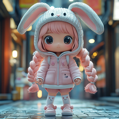 小女孩兔耳帽全身体渲染