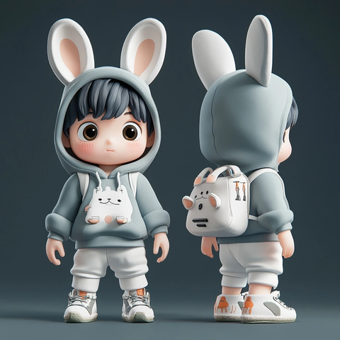 兔子帽男孩盲盒玩具渲染