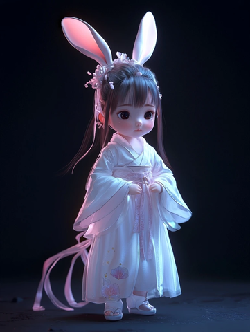 古代女孩兔子耳朵服饰全身像