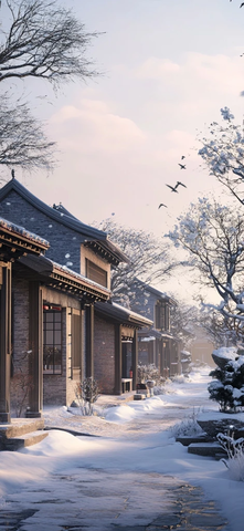 雪后古巷静谧景象尽显冬日风情