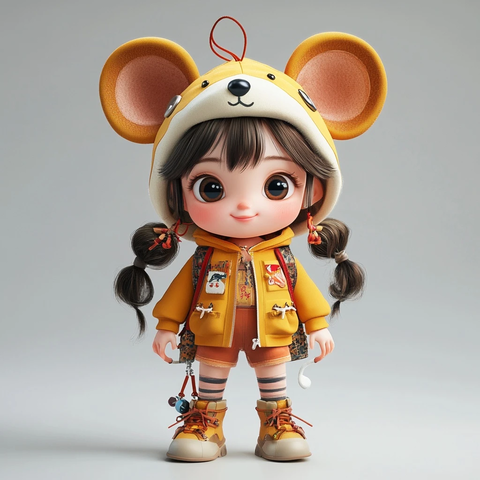 鼠年女孩盲盒玩具渲染