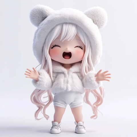 婴儿穿宽松白上衣粉发帽