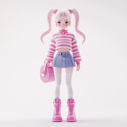 粉色条纹毛衣女孩树脂玩具