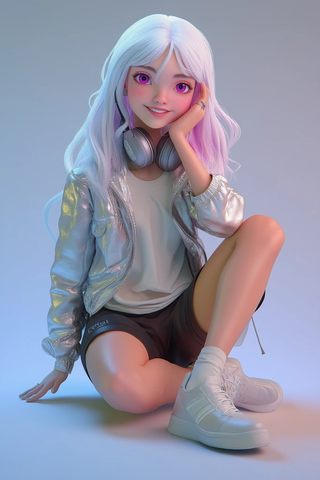 白发女孩紫色眼眸银耳环