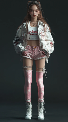 中国女孩粉色紧身衣白色夹克