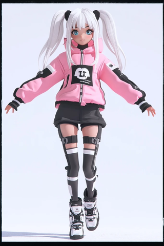 白发动漫女孩跳跃设计图