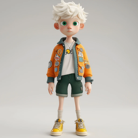 白皮肤绿眼男孩卡通形象