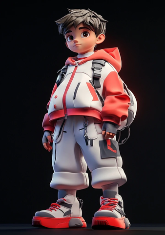 男孩红色西装物流主题设计