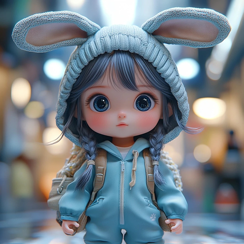 小女孩兔子帽全身体