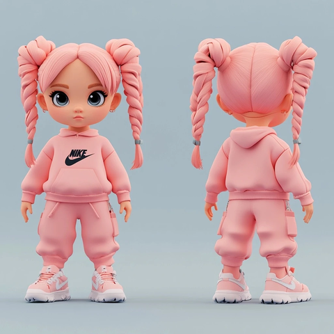 粉色头发女孩全身模型