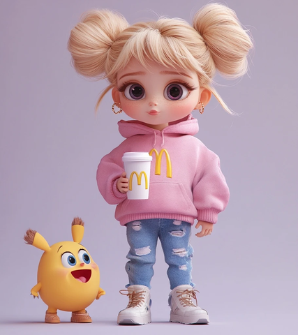 女孩与小怪兽麦当劳杯粉色帽衫