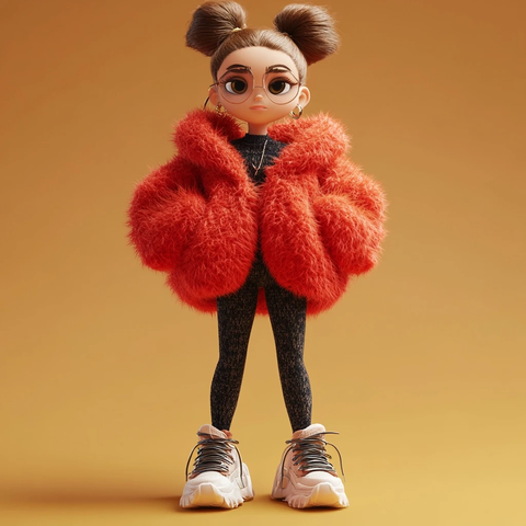 红绒女孩穿潮流服饰