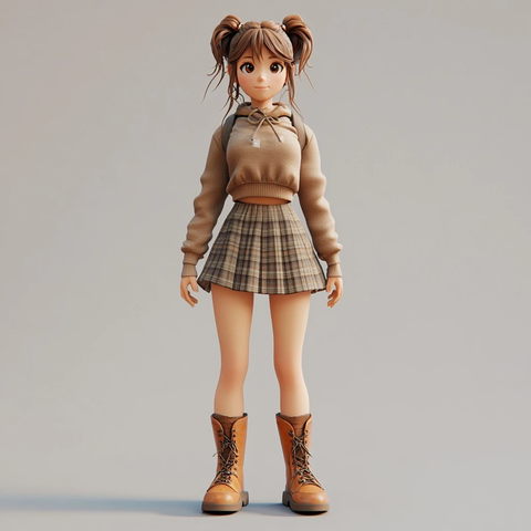 女孩裙装靴子慵懒姿态