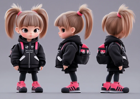 粉色双马尾女孩黑色外套