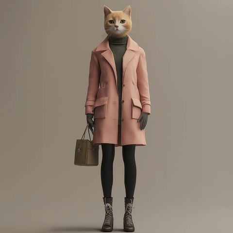 年轻女子猫头装扮站立图