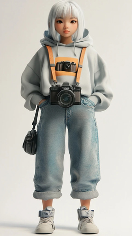 年轻摄影师街头拍摄