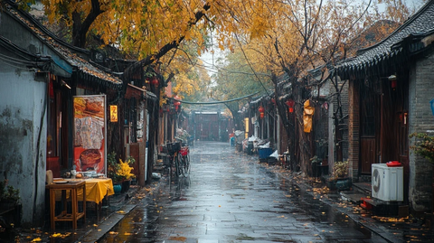 雨巷中的老街充满古朴气息的街道