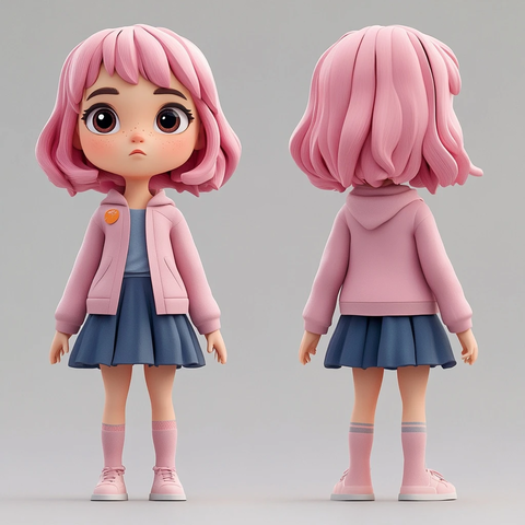 粉色头发女孩全身体现