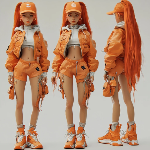 长发女孩橙色帽子潮流服饰
