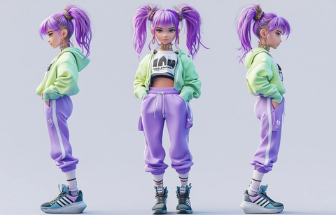 紫色头发女孩全身体现