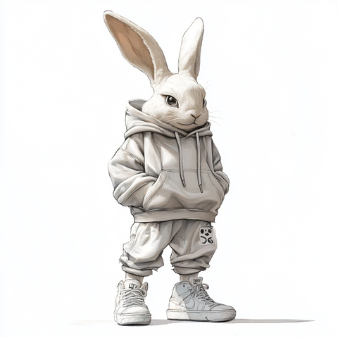 兔子穿帽衫球鞋插画