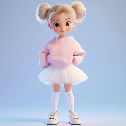 女孩双马尾粉色卫衣白裙