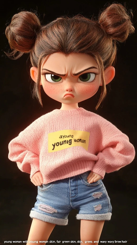 小女孩双辫毛衣牛仔裤站立