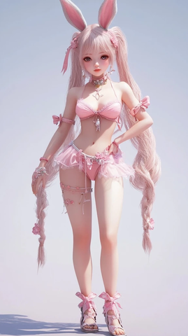 粉色紧身衣兔耳女角色半身像
