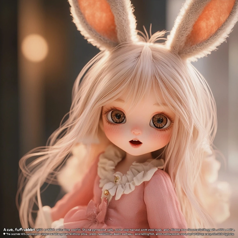 兔耳少女粉色服装特写