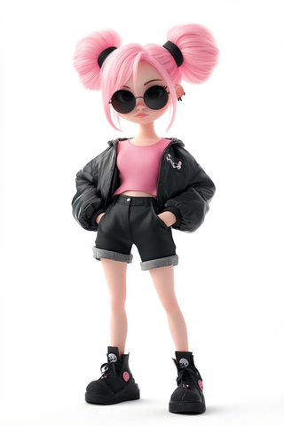 粉发女孩戴墨镜黑色夹克