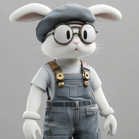 白色兔子穿马里奥背带装