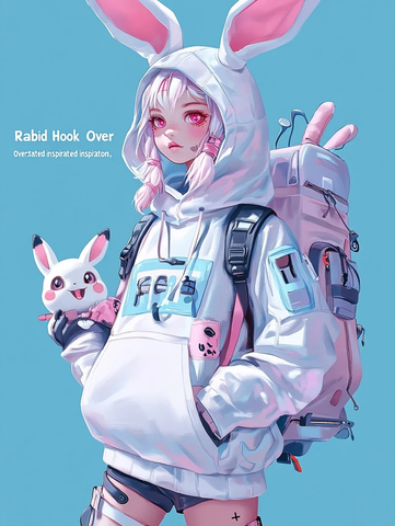 粉色兔子耳朵未来科技风角色设计